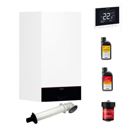Viessmann Vitodens 100 W 26 KW Combi Boiler with Horizontal Flue, Adey Filter,  Control & Chemical Pack. VMN050HPK6